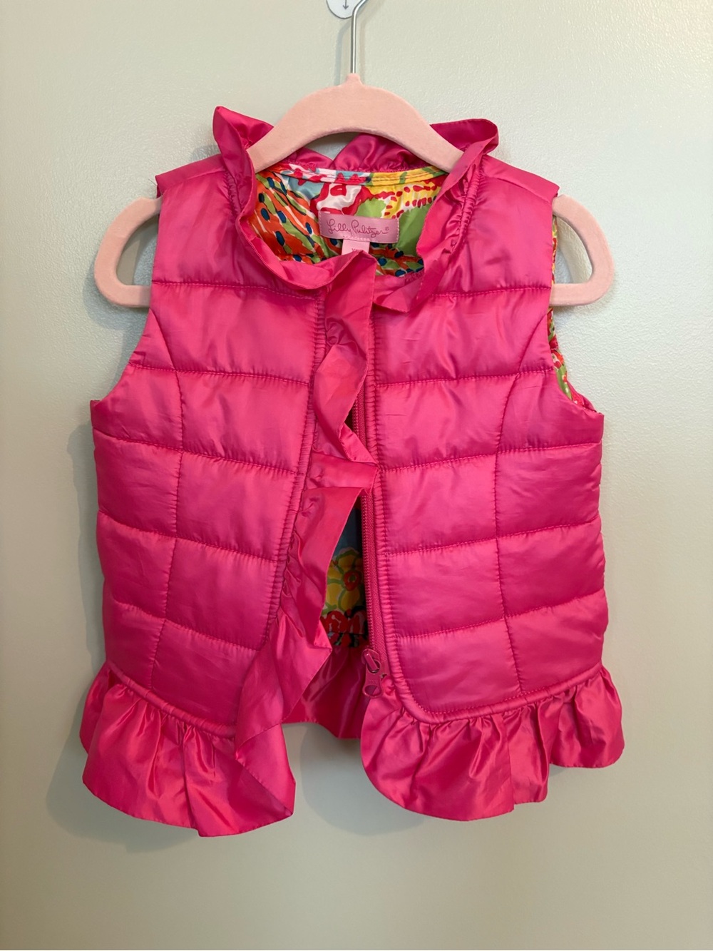 Lilly Pulitzer Girls Hot Pink Ruffle Puffer Vest